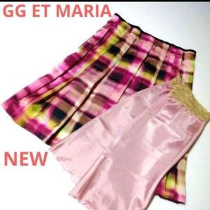 新品・G ET MARIA・ジジエマリア★レディーススカート★フレア・プリーツ・膝丈・アンダー付き・柄物・フリー