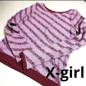 USED★X-girl・エックスガール★レディース・トップス・ニット・セーター・薄手・長袖・柄物・Мサイズ