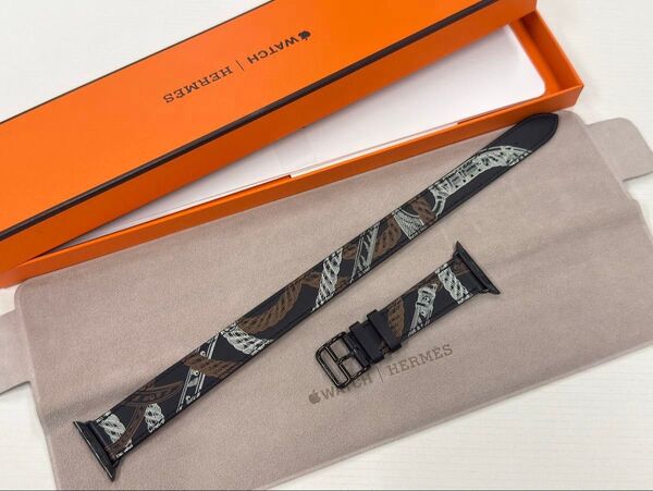 ☆ほぼ未使用 激レア Apple Watch HERMES 黒 オールオーバー プリント 42mm 41mm 256