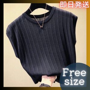 ノースリーブ サマーニット リブニット 薄手 フリーサイズ 涼しい 韓国 サマーニット 半袖ニット 夏