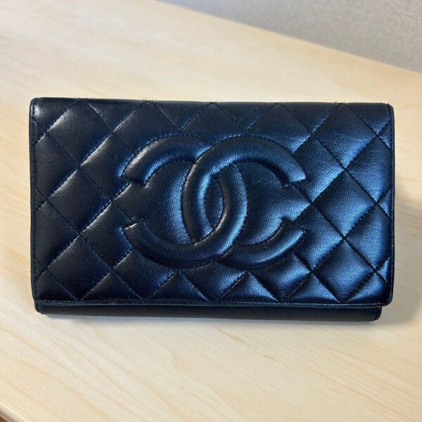 CHANEL シャネル マトラッセ ラムスキン ラウンドファスナー 長財布 黒