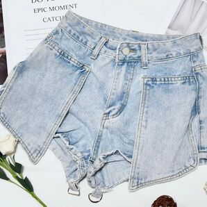 ☆新品☆レディース デニム ショットパンツ 半パンツ おしゃれ ユニック セクシー ライトブルー DK681 カジュアル S