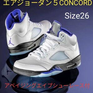 クーポンで最安チャンス!エアジョーダン5/ダークCONCORD【アベイジングエイプシューレース付】サイズ26センチ