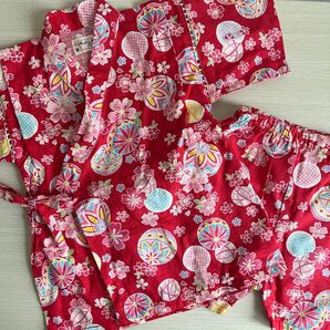 【95】新品!未使用! 甚平 ベビー キッズ 和服 和柄 まり さくら 赤 タグ付き