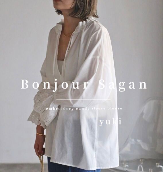 【新品/タグ付き】Bonjour Sagan 刺繍キャンディスリーブブラウス ow