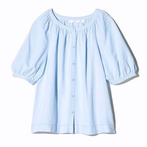 ★ユニクロリネンブレンドボリュームブラウス、ブルーXL