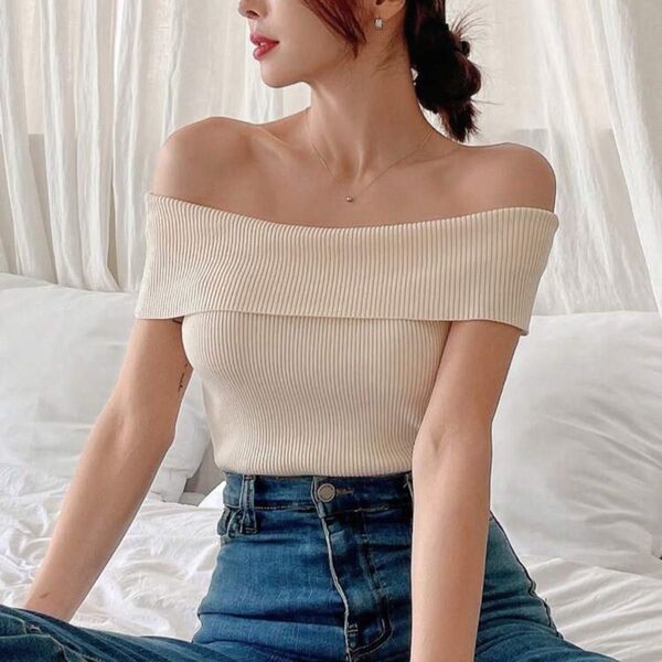 SHEIN オフショル ニットトップス 韓国 honeyspots