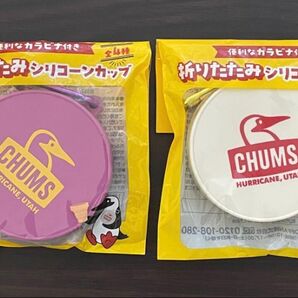 断捨離 【白】 便利なカラビナ付き 折りたたみシリコーンカップ CHUMS アサヒ コラボ シリコーンカップ 2点セット
