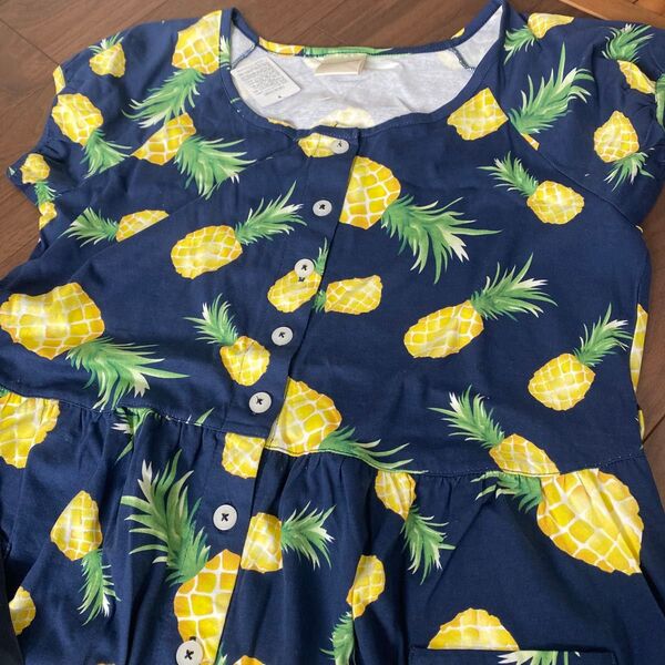 新品 パイナップル 部屋着 パジャマ ワンピース レディース 綿100% M〜L 半袖 おしゃれルームウェア