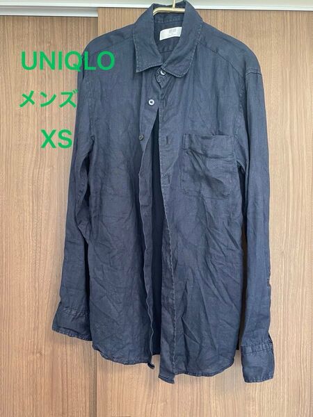 UNIQLO プレミアムリネンシャツ XSサイズ メンズ ネイビー ユニクロ メンズシャツ 麻100%