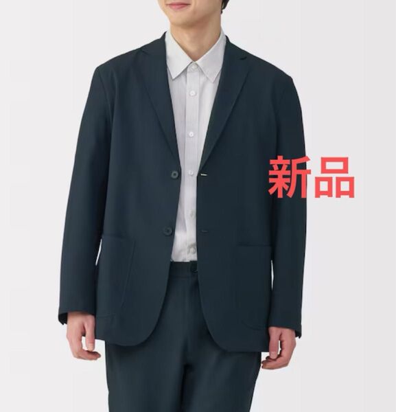 無印良品 新品 紳士 風を通す ストレッチサッカージャケット S ダークネイビー スーツ ジャケット