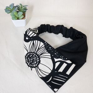 クロスターバン 大花北欧風×黒 ハンドメイド ヘアバンド 大人可愛い まとめ髪 ナチュラル オーガニック