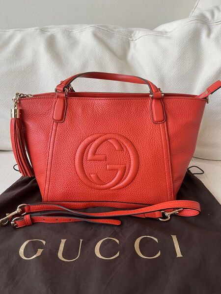 GUCCI 2WAYハンドバッグ ショルダーバッグ ソーホー オレンジ系 レザー タッセル