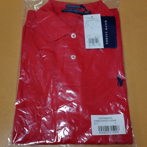 POLO RALPH LAUREN半袖ポロシャツ刺繍ロゴ黒レディースLサイズ170/96A赤レッド女性用ポロ ラルフローレンRED