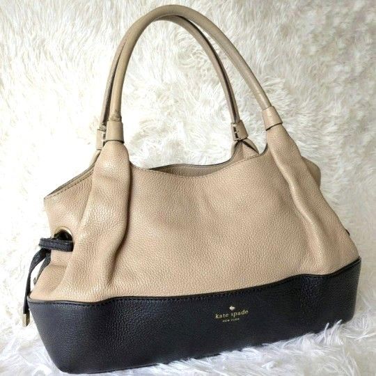 ケイトスペード KATE SPADE バイカラー ハンドバッグ レザー リボン ブラック ベージュ