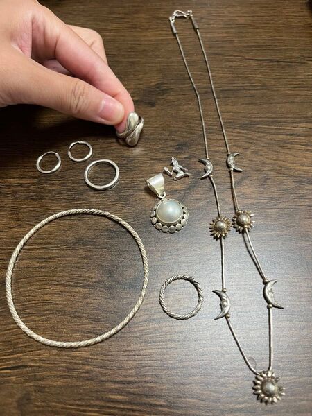 SILVER シルバー925 アクセサリーセット リング ピアス ブレスレット ネックレス ネックレストップ 8点セット