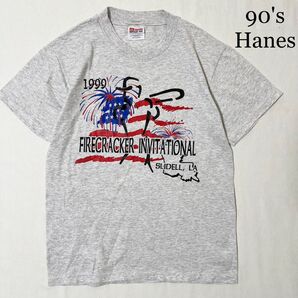 90's Hanes ヘインズ 星条旗 ベースボール プリント Tシャツ