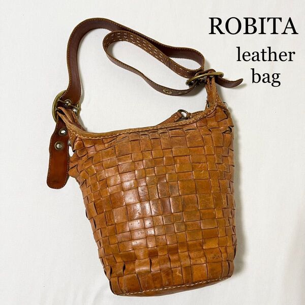 ROBITA ロビタ バケツ型 編み込み レザーショルダーバッグ ダメージ 古着