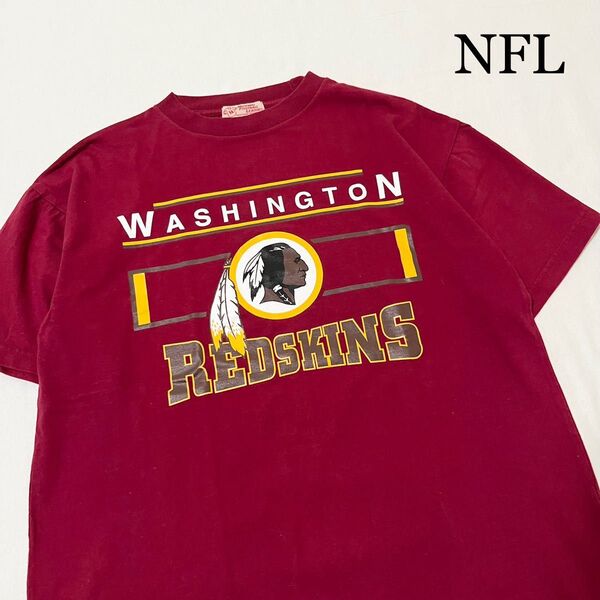 ワシントン・レッドスキンズ NFL ビッグロゴ プリント Tシャツ 古着 朱色