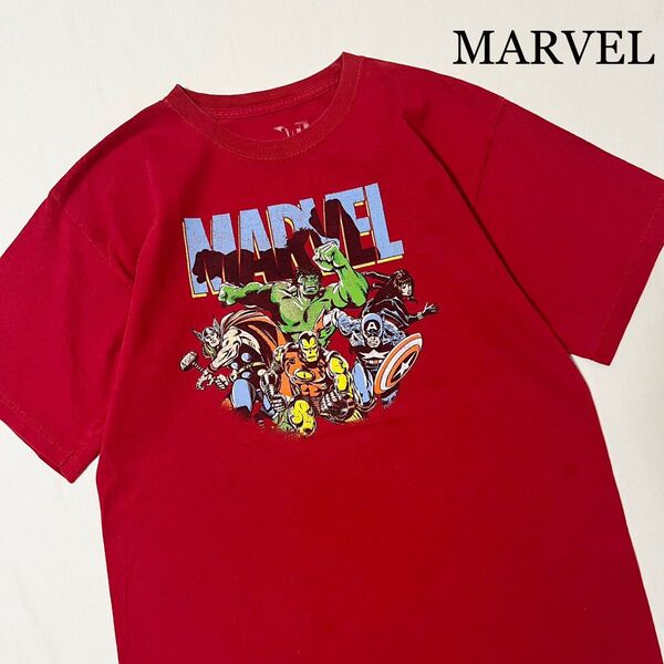 MARVEL マーベル アメコミ プリントTシャツ US古着 レッド