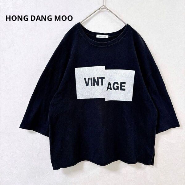 HONG DANG MOO Tシャツ トップス カットソー ブラック カジュアル ストリート レディース 半袖 メンズ ゆったり