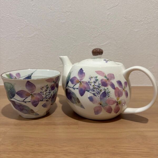 和藍*華よひら・茶器セット・急須・湯呑み・セラミック・紫陽花