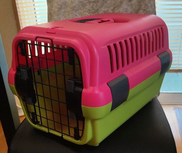 めずらしいツートンカラー!リッチェル キャンピングキャリーダブルドア 超小型犬・猫用 スプラトゥーンみたいな色!かわいい!目立つ!