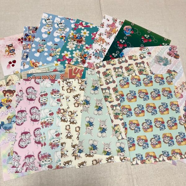 デザインペーパーセット まとめ売り デザインペーパー デザペ レトロアニマル 紙質バラバラ 約46枚