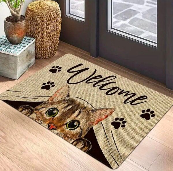 キジトラ 猫雑貨 ペット 猫用品 可愛い インテリア プレゼント マット 玄関マット キッチン ウェルカムマット
