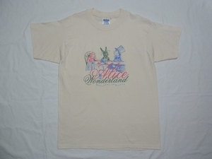 ☆美品・未着用☆ 90s ビンテージ ALICE IN WONDERLAND 不思議の国のアリス 『気違いのお茶会』 Tシャツ sizeL ☆USA古着 チェシャ猫 OLD