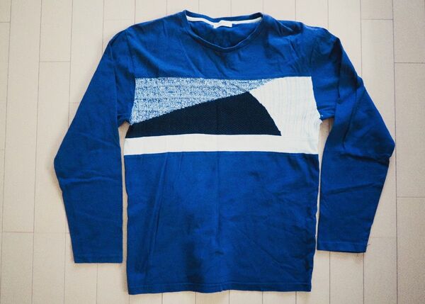JUNRED ジュンレッド 長袖Tシャツ M ネイビー/トップス ロンT カットソー 紺 幾何学