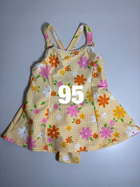 ベビーキッズ 女の子 ワンピース水着 花柄 イエロー系 95サイズ 可愛い♪