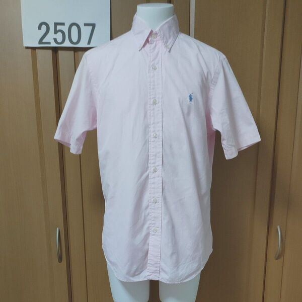 ラルフローレン半袖シャツS/M ピンク CLASSIC FIT ボタンダウン 上質な薄手コットン Ralph Lauren