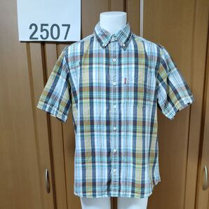 リーバイス半袖シャツM 多色ローンチェック 胸ポケットにLevi's赤タブネーム付き Red Tabボタンダウン コットン100