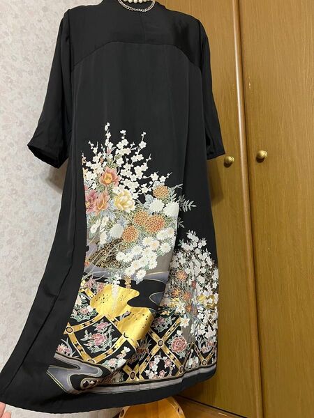 着物リメイクワンピース 正絹 サイズは画像の通り