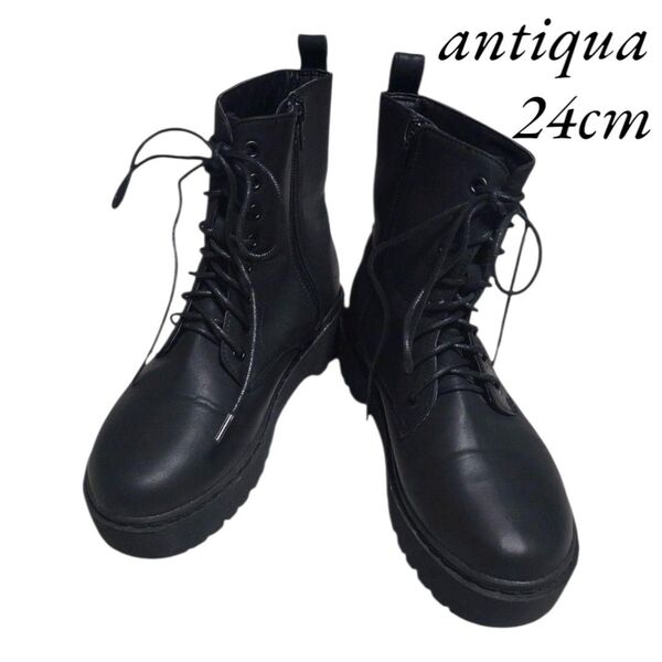 antiqua歩きやすいレースアップ 紐靴サイドジップショートブーツ M