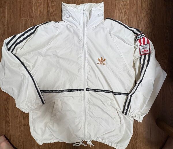 adidas ホワイト ジップアップジャケット 90s 80s ナイロンジャケットアディダス ジャケット ウインドブレーカー