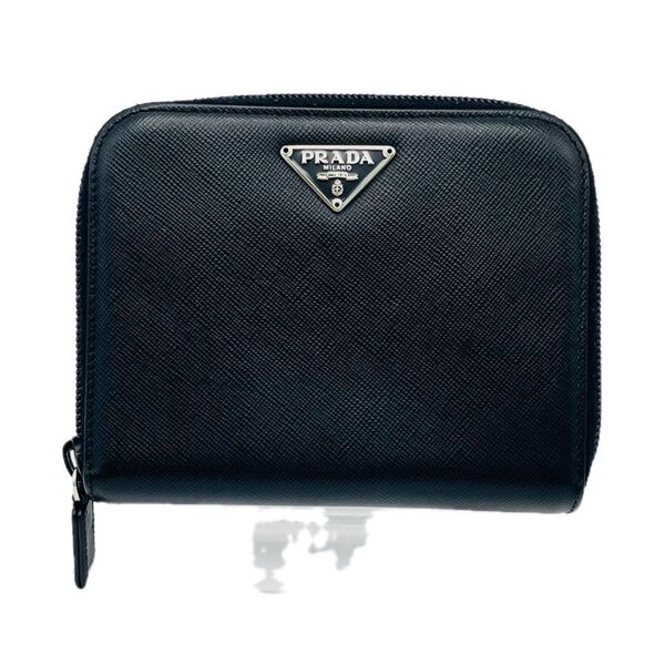 PRADA プラダ サフィアーノレザー ラウンドジップウォレット 二つ折り財布 三角ロゴ ブラック
