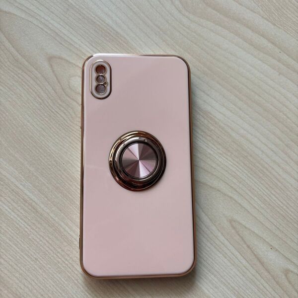 iPhone X/XS スマホケース リング付き背面ケース ピンク