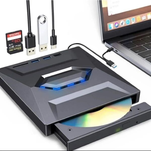 新品未使用・外付けCD/DVDドライブ USB3.0 5in1多機能 光学ドライブ 超高速データ入出力・高速 読み出し&書き込み