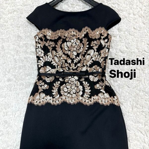 タダシ ショージ ワンピース ドレス ローズゴールド スパンコール レース
