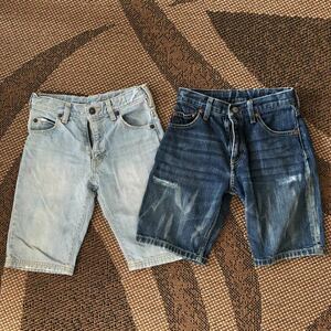 130cm&150cm Levi'sリーバイスデニムハーフパンツ兄弟姉妹お揃い　ダメージ加工