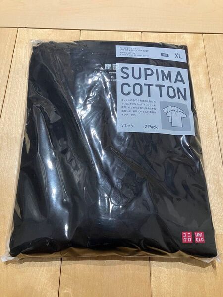 UNIQLO ユニクロ スーピマコットン フライス VネックT 半袖 2枚組 黒 XL 未使用