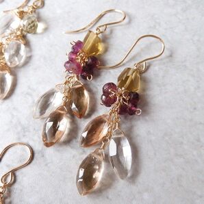 No.1 トパーズとビアクォーツのピアス 14kgf ハンドメイド