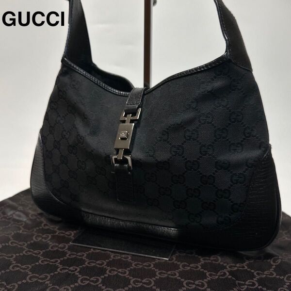 r88【美品】保存袋付 グッチ GGキャンバス レザー ジャッキー ハンドバッグ GUCCI ワンショルダーバッグ