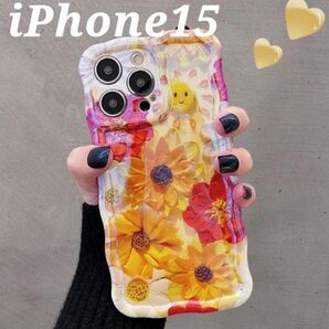 変形フレーム ブルーレイ ひまわり 花柄 フラワー iPhone15 ケース