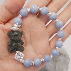 【熊王】ラブラドライトとエンジェライトの天然石ブレスレット/お守り/潜在能力引き上げ/ストレス緩和