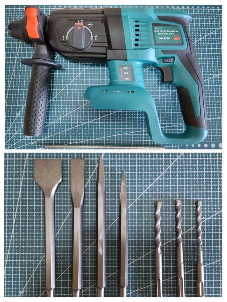 【電気ハンマードリル】 電池駆動 18V仕様 3つの動作モード SDSプラス チゼル7本付