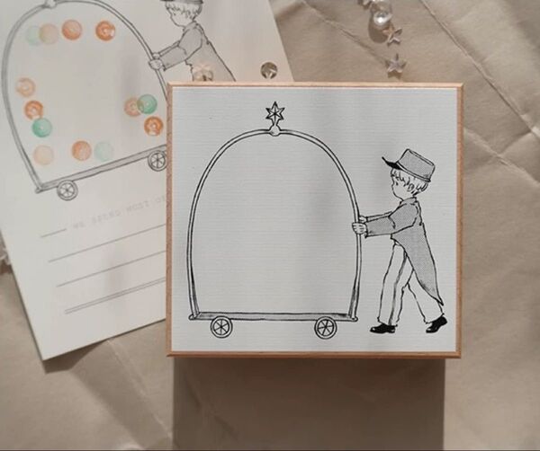 木製スタンプ デザイン ドアマン 男の子 はんこ コラージュ レトロ 可愛い