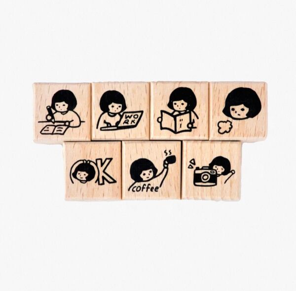 まとめ売り 7点セット 女子日常生活 木製スタンプ はんこ かわいい コラージュ